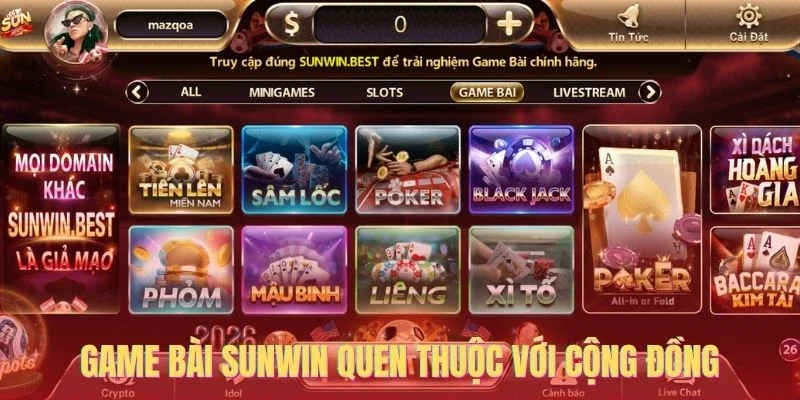 Game bài Sunwin quen thuộc với cộng đồng